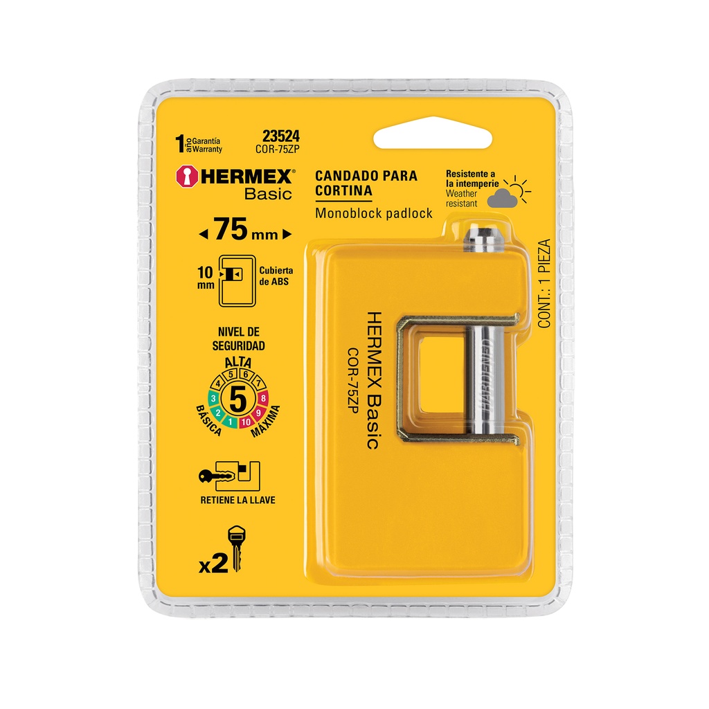 Candado antipalanca 75 mm cuerpo metálico, HERMEX BASIC