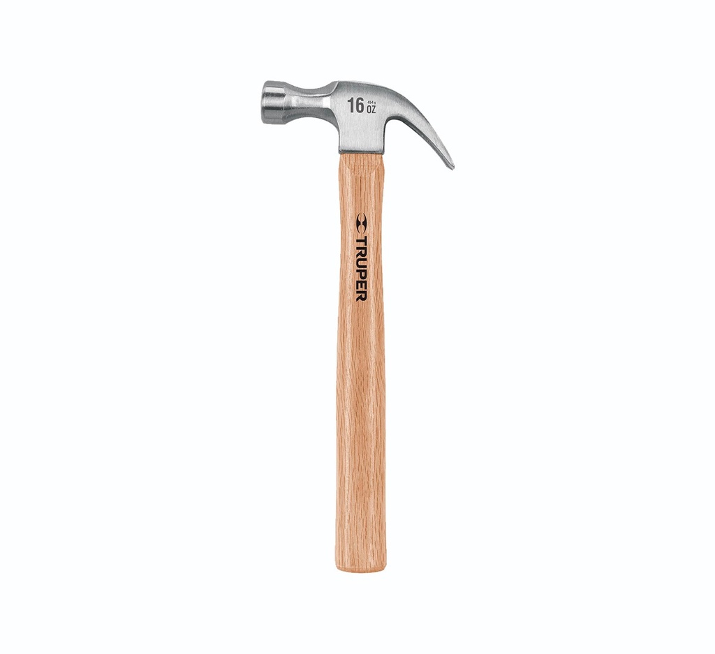 Martillo pulido, 16 oz, uña curva, mango madera, TRUPER