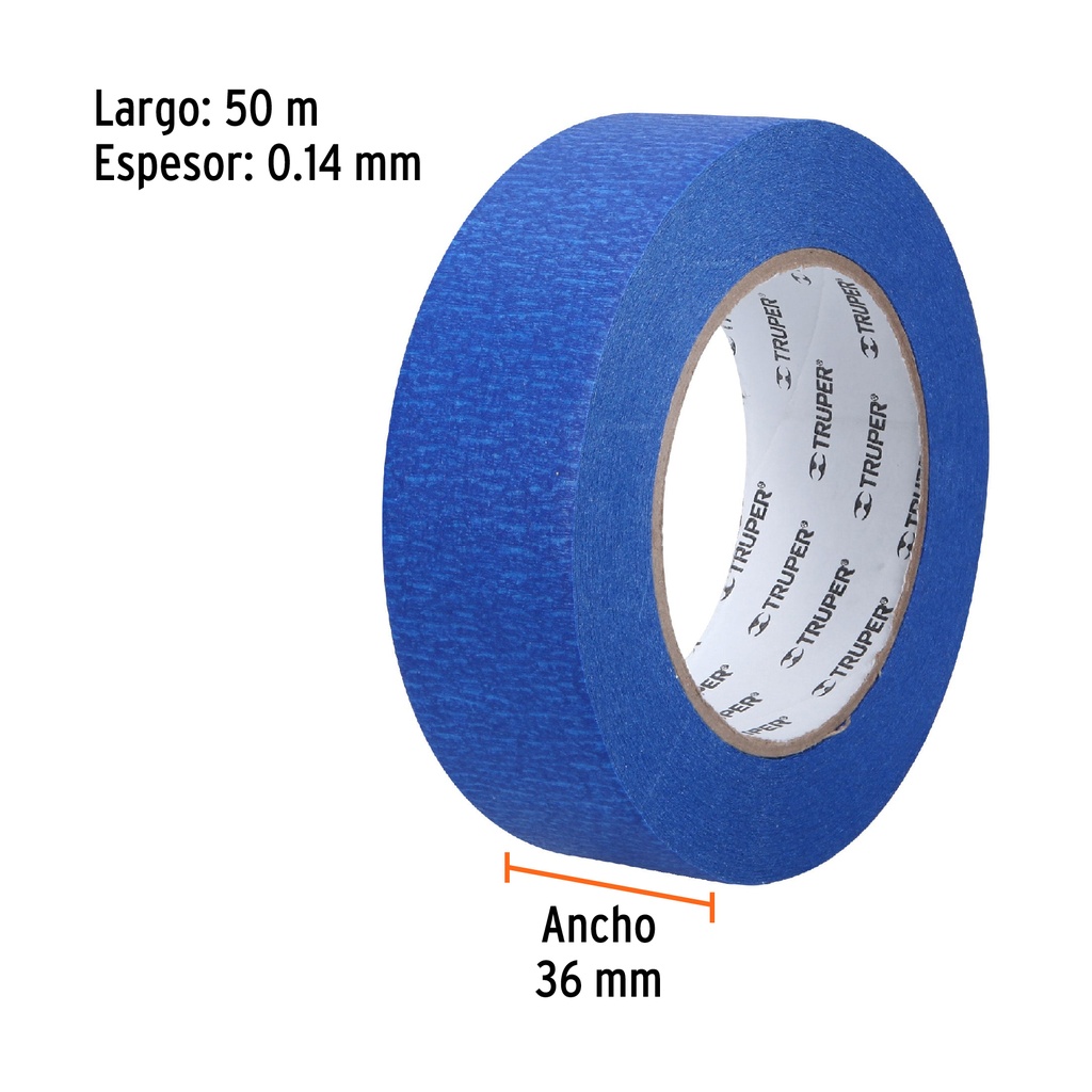 Cinta masking tape azul de 1-1/2' x 50 m para pintor, Truper