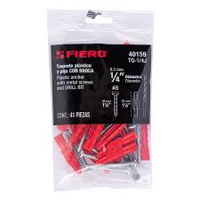 Kit de 20 taquetes 1/4' con pijas #8 y 1 broca 1/4', Fiero