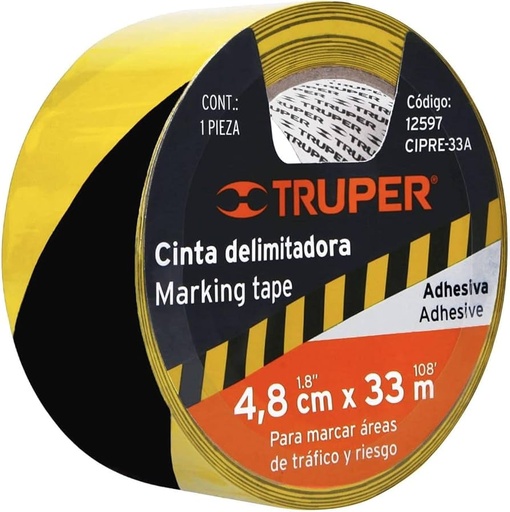 [CIPRE-33A] Rollo de 33 m de cinta delimitadora amarilla / negro, Truper