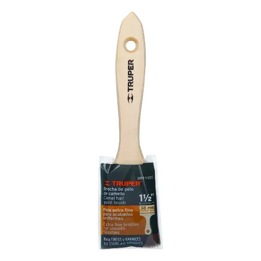 [BRT-1-1/2C] Brocha pelo de camello de 1-1/2' con mango de madera, Truper
