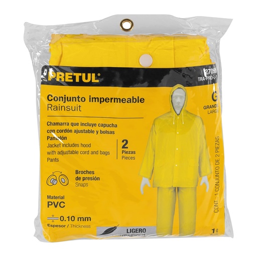 [TRA-PRO-L-P] Conjunto impermeable ligero de PVC, talla G, Pretul
