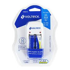 [CA-RE-8] Cargador de pilas, AA, AAA y 9V, incluye 2 pilas AA, Volteck